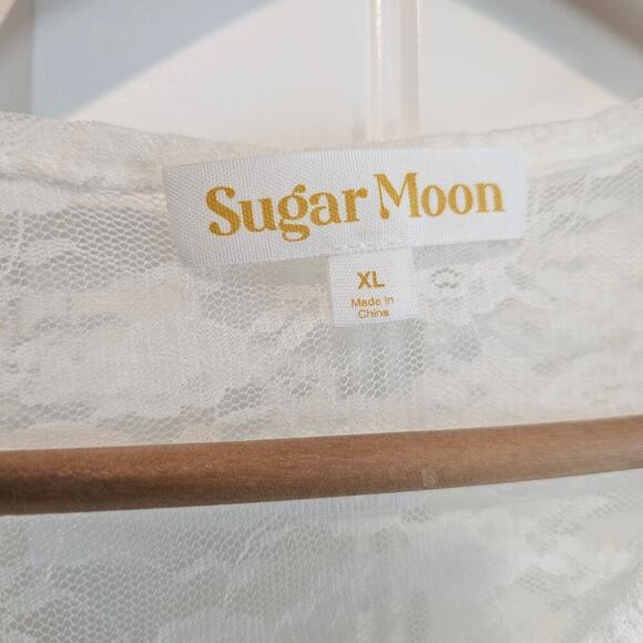 Sugar Moon Y2K Lace Blouse Women Size XL White Roses Sheer Fairy Romantic Retro - Picture 5 of 9